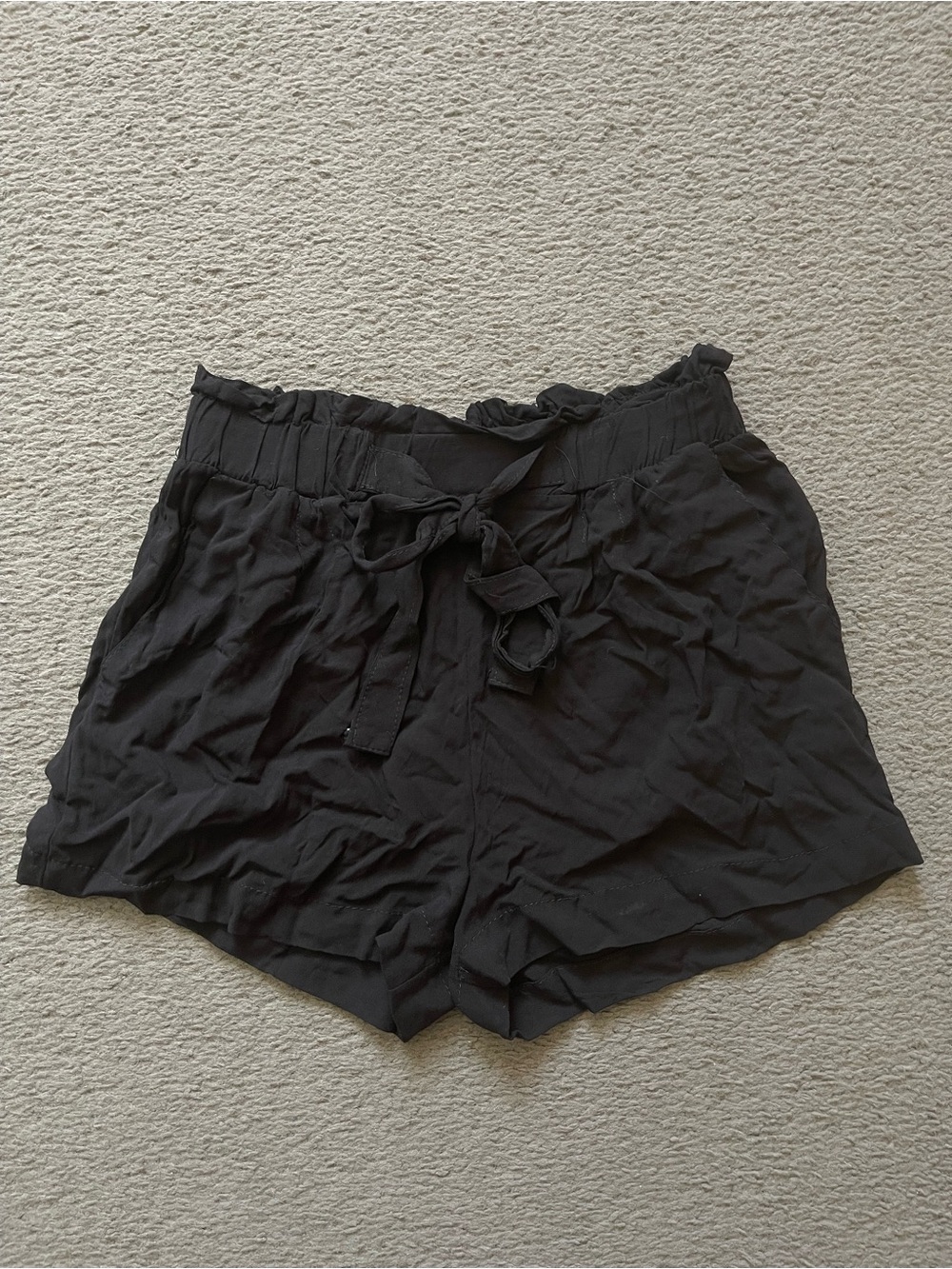 chic Black High-Waist Paperbag Tie Shorts